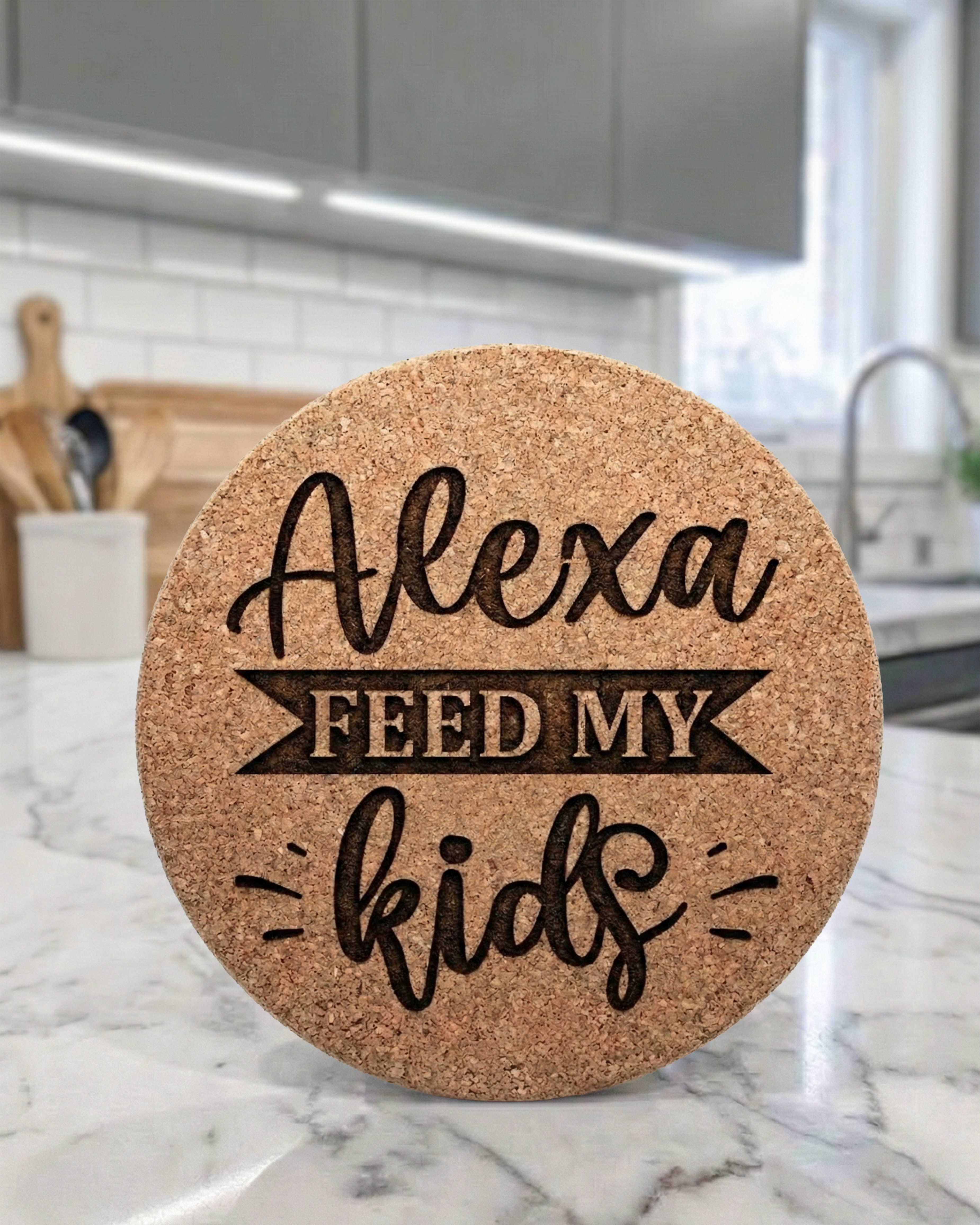 Alexa Feed My Kids Laser Engraved Trivet
