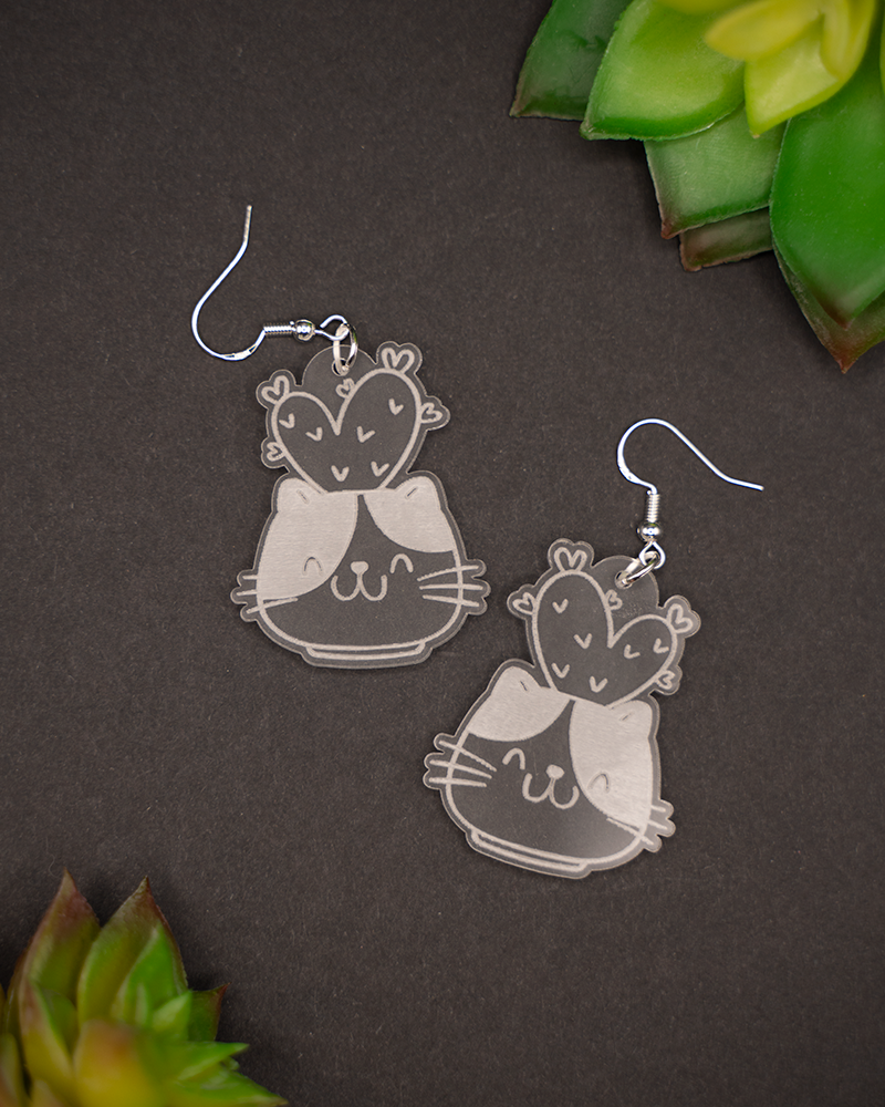Cat(cus) Engraved Acrylic Earrings