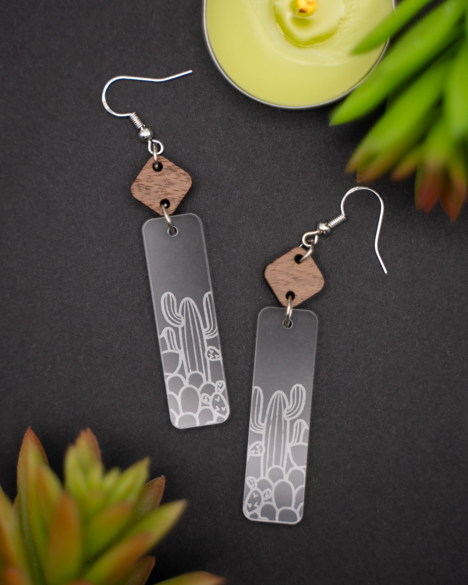 Saguaro Engraved Dangling Earrings
