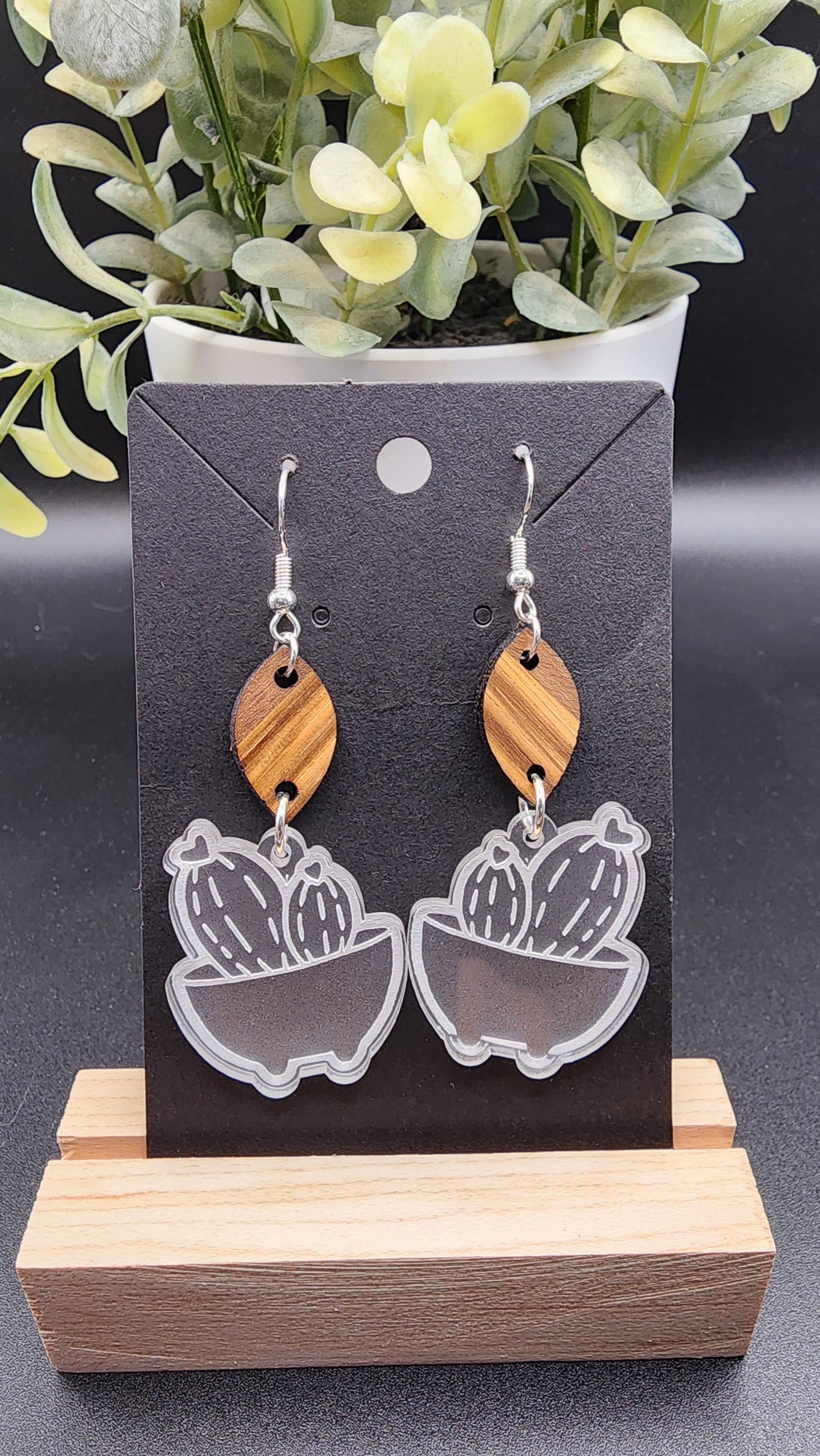 Potted Cactus Engraved Earring