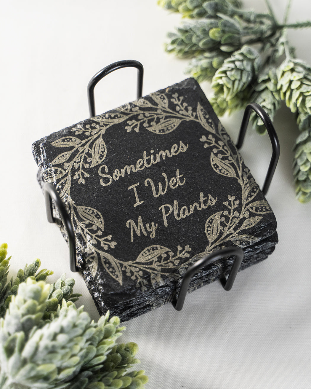 4 Pack Plant Pun Slate Coasters