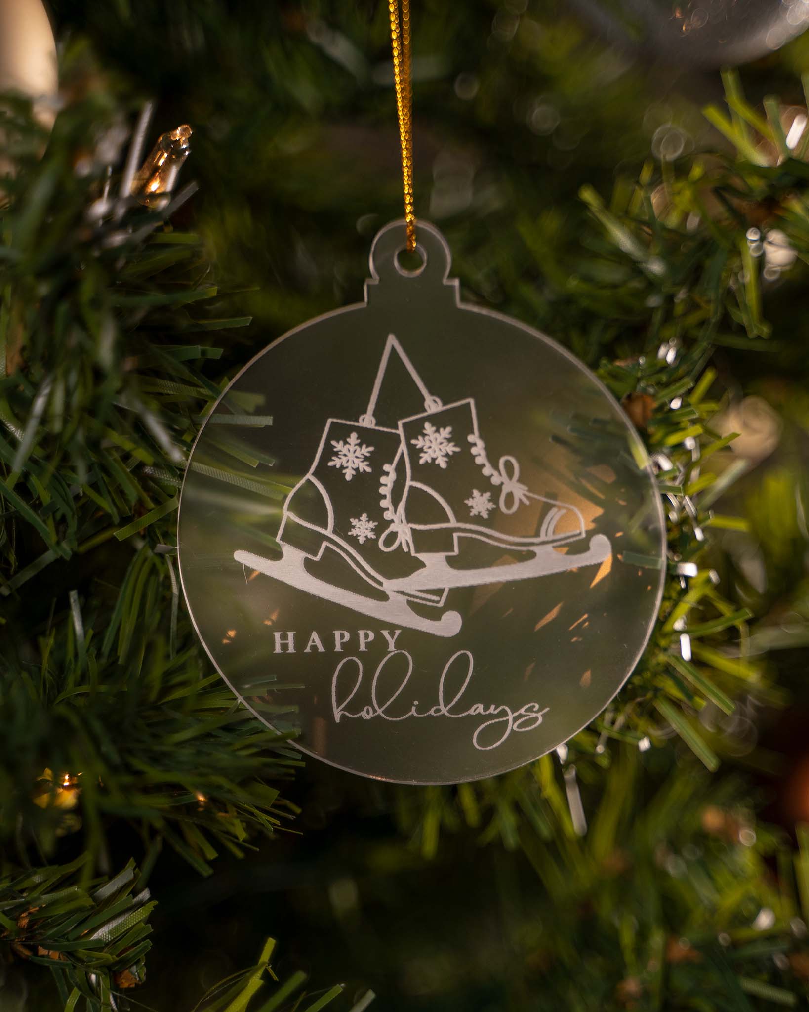 Ice Skates Happy Holidays Ornament