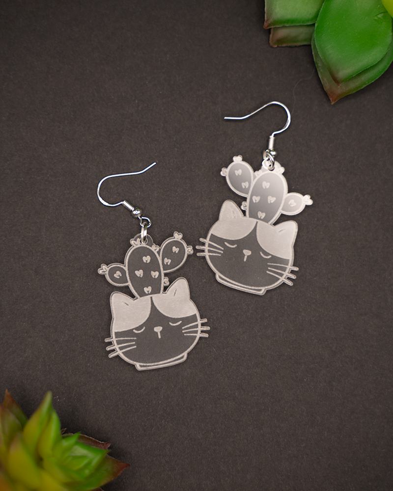 Cat(cus) Engraved Acrylic Earrings