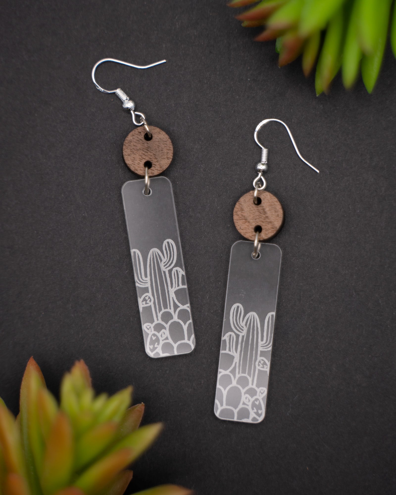Saguaro Engraved Dangling Earrings