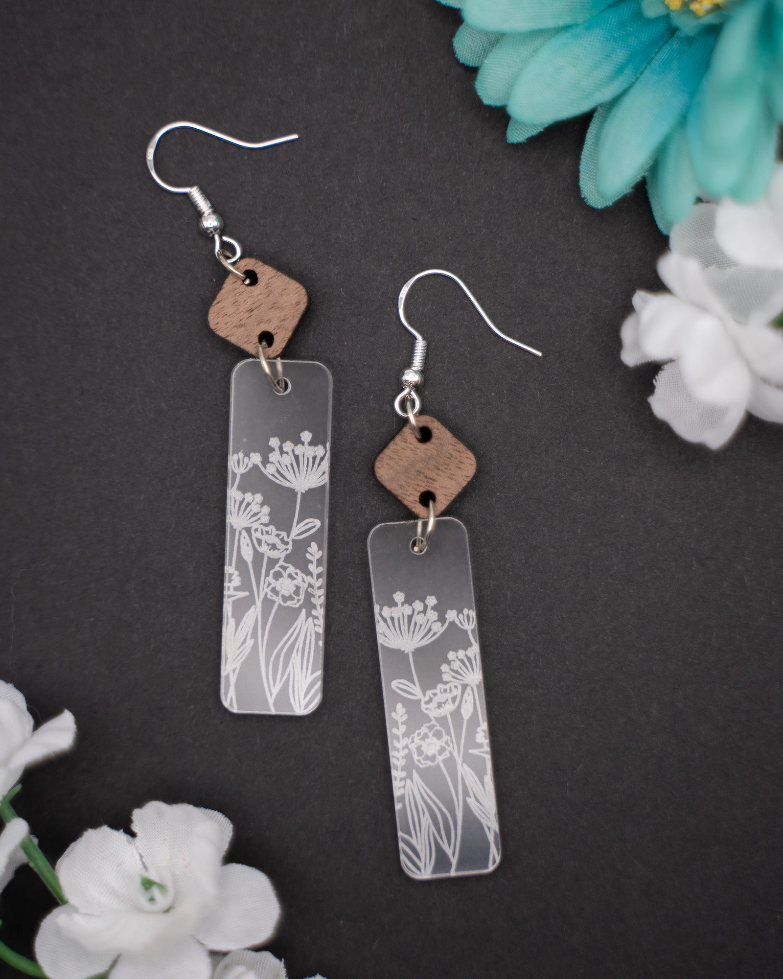 Wildflower Engraved Dangling Earrings