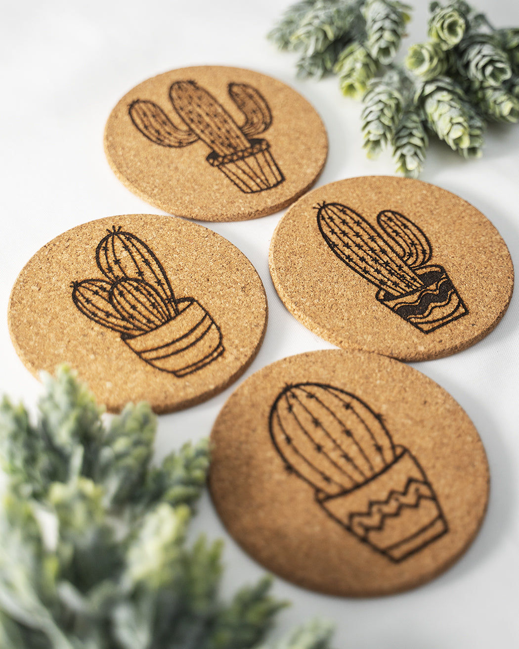 Potted Cactus Cork Coasters