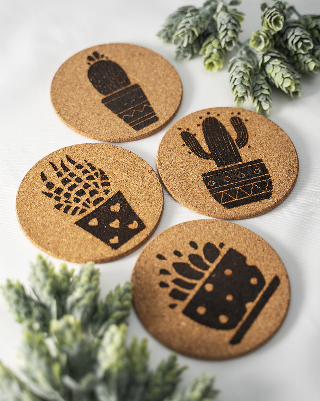 Bold Cactus Cork Coasters