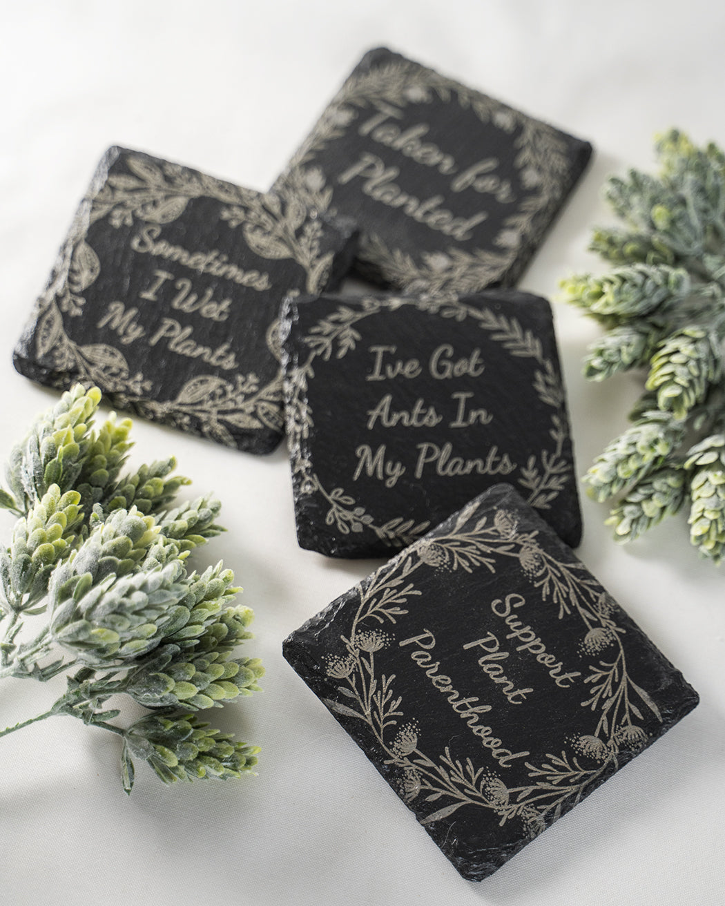 4 Pack Plant Pun Slate Coasters