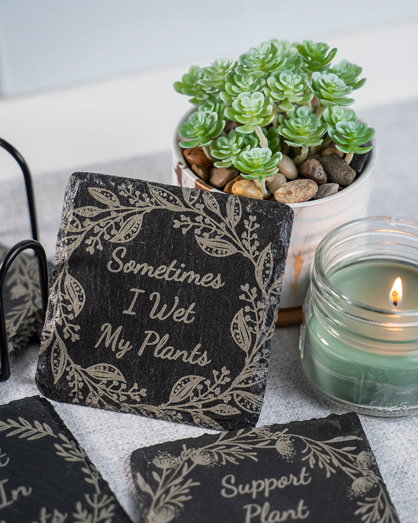 4 Pack Plant Pun Slate Coasters