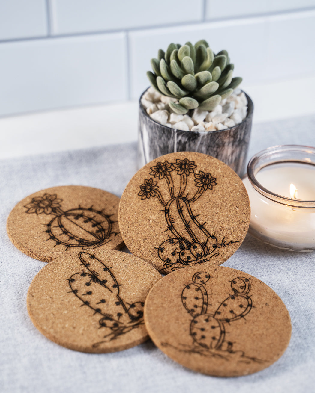 Sketch Cactus Cork Coasters