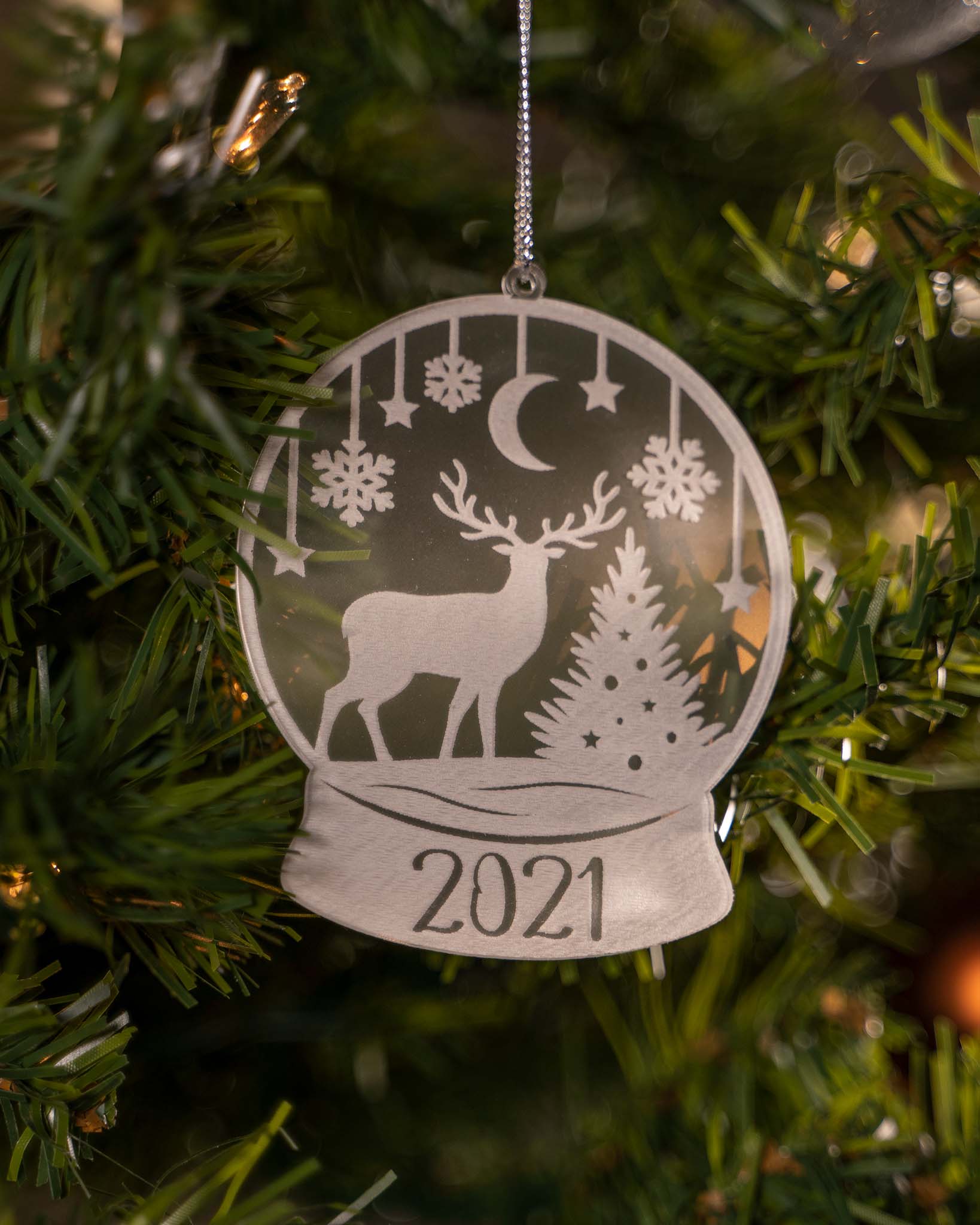 Reindeer & Tree Snow Globe Ornament