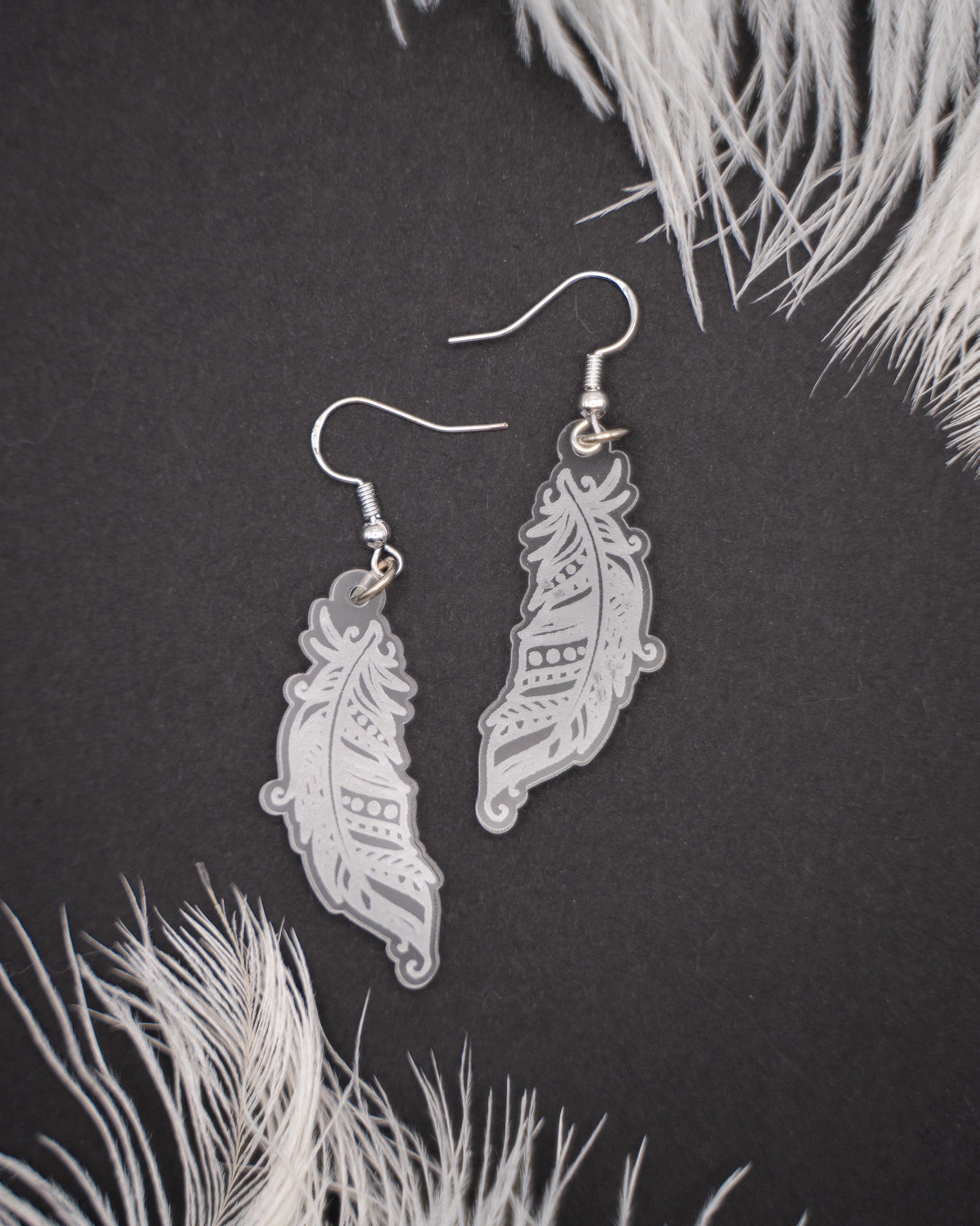Feather Engraved Frost Acrylic Earrings