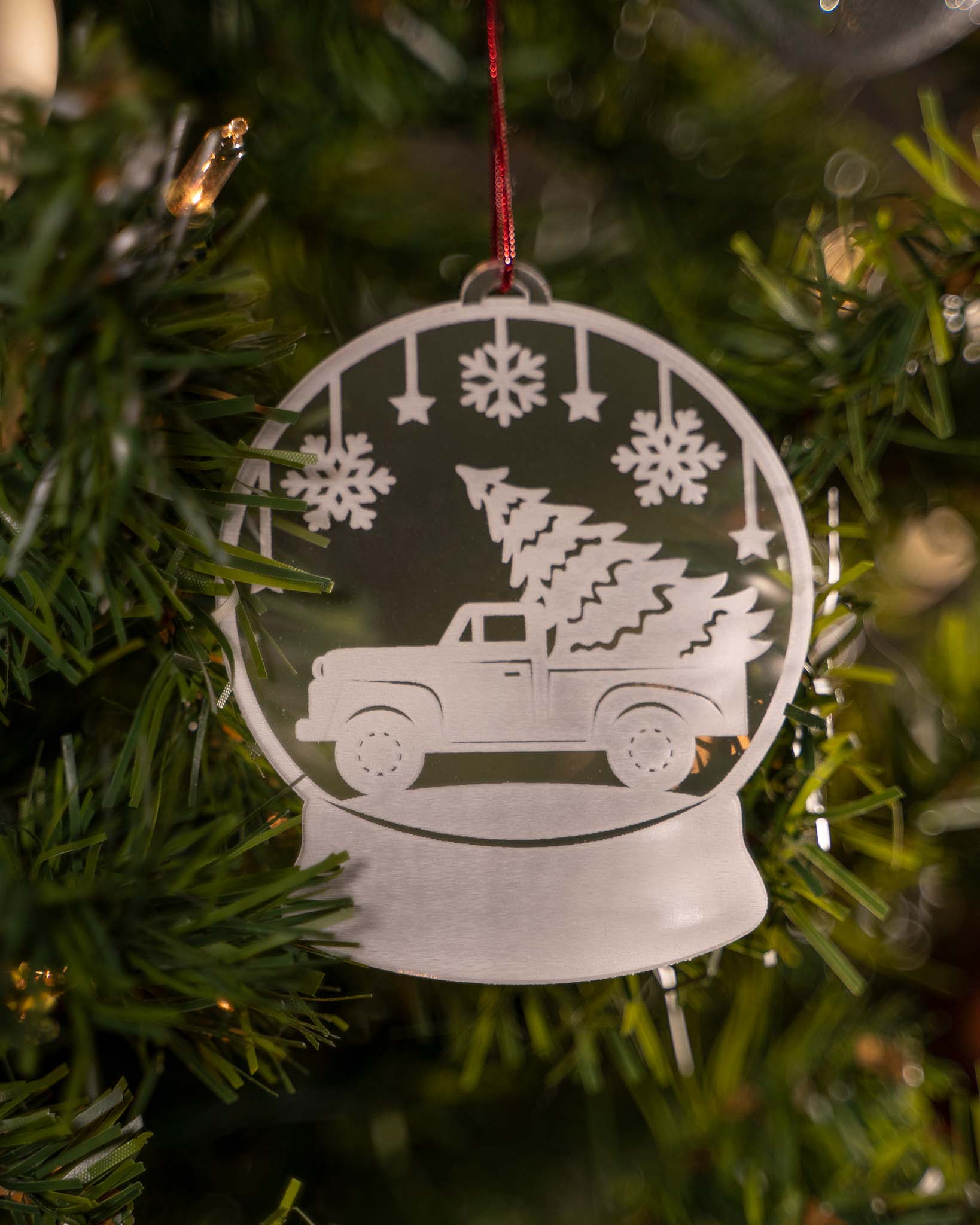 Truck with Tree Snow Globe Ornament